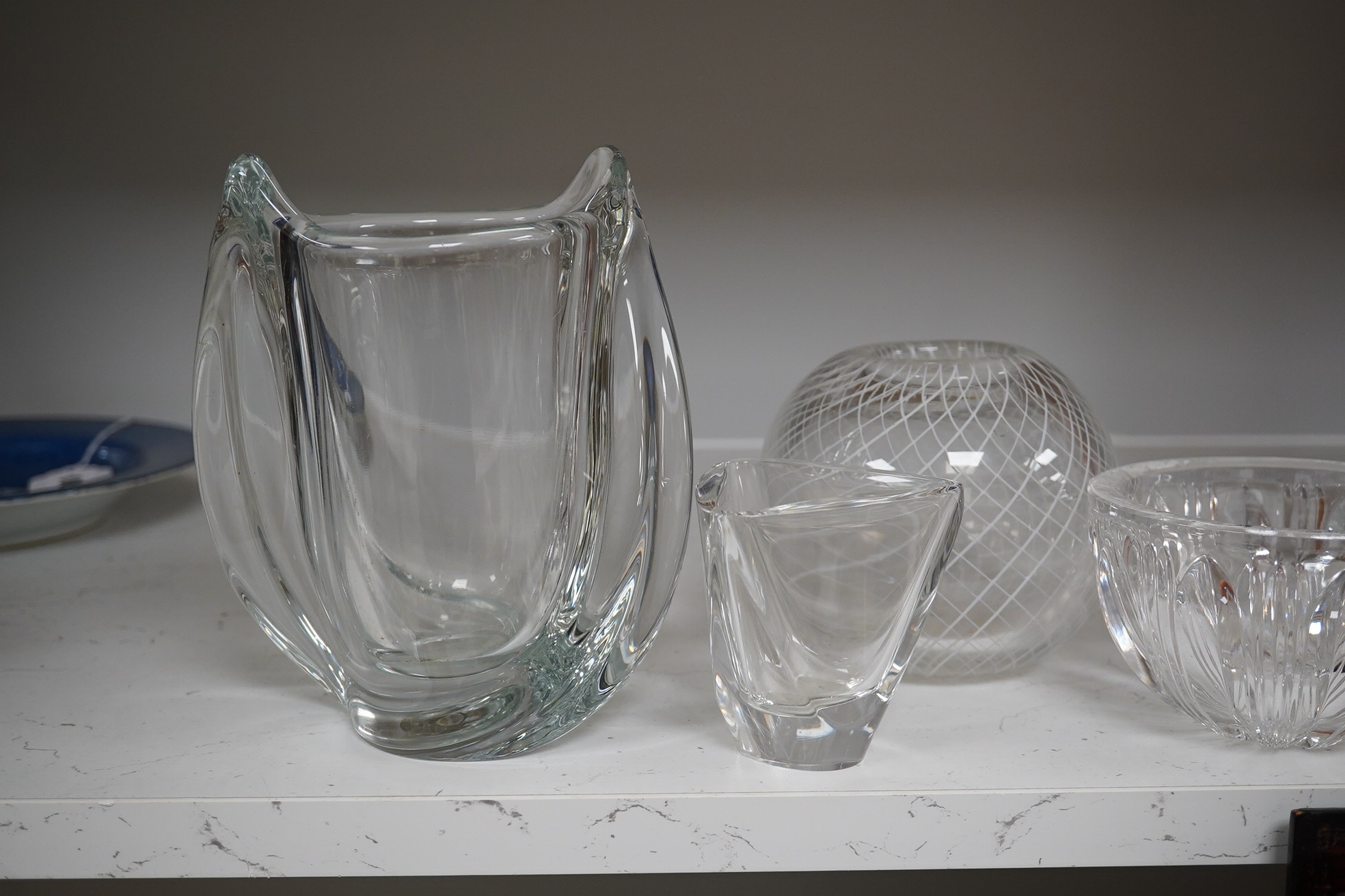 Three Kosta vases and two others, tallest 17cm high. Condition - good